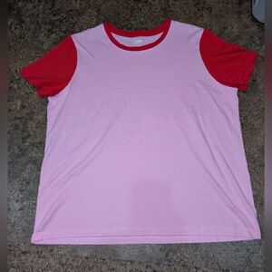 Lands' End Pink Tee with Red Trim Sz. Large 14-16